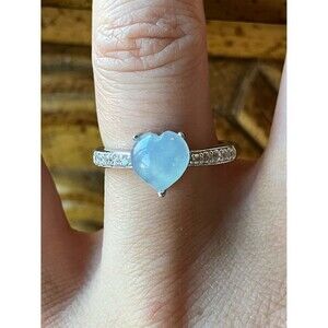 Genuine Aquamarine Sterling Silver Heart Ring Size 7.75